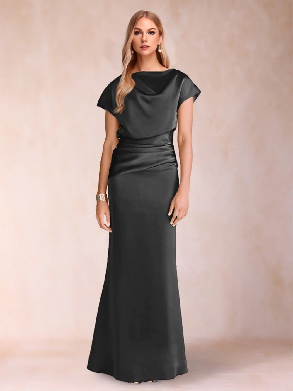 Mother of the Bride Elegant Black Satin Evening Dress